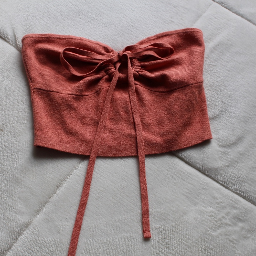 coral/salmon colored tube top/crop top